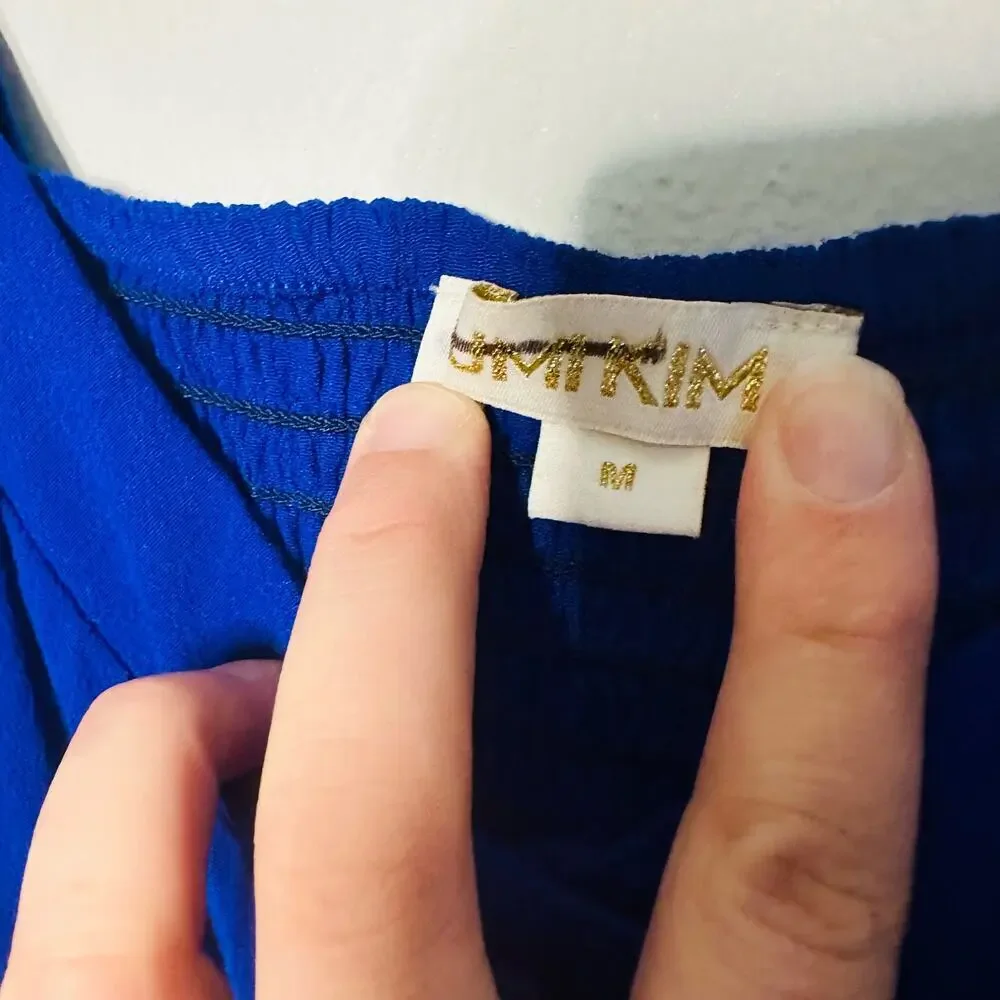 Yumi Kim Mercer Street Button Down Royal Blue Smocked Back Midi Dress size M - Picture 9 of 11